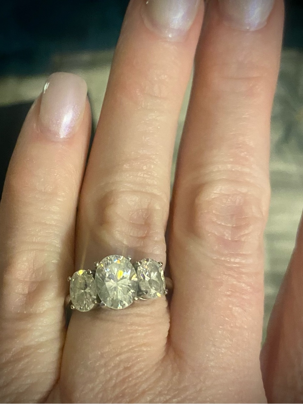 Strontium Titanate 3ct Three-Stone Oval Ring Size 6 - Picture 3 of 6